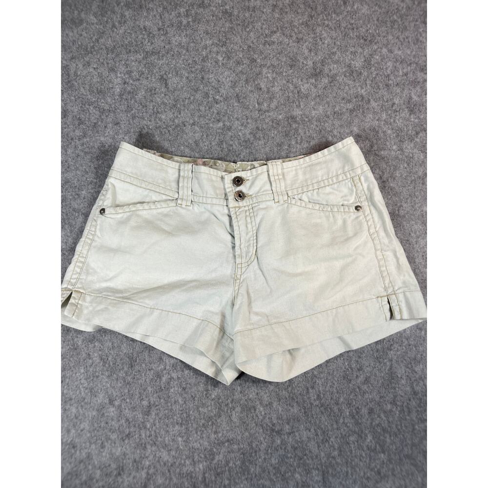 VINTAGE Periscope Shorts Womens 7 Juniors White Low Rise Linen Chino Casual Y2K